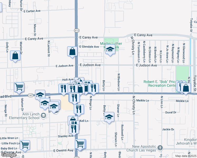 map of restaurants, bars, coffee shops, grocery stores, and more near 5250 East Lake Mead Boulevard in Las Vegas
