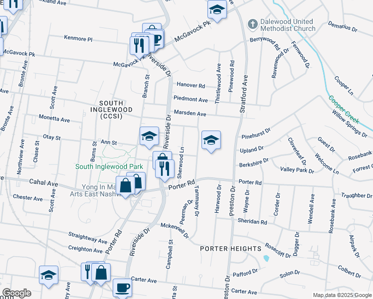 map of restaurants, bars, coffee shops, grocery stores, and more near 1812 Tammany Drive in Nashville