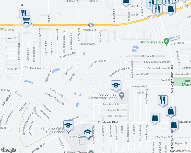 map of restaurants, bars, coffee shops, grocery stores, and more near 601 Tacoma Road in Pahrump