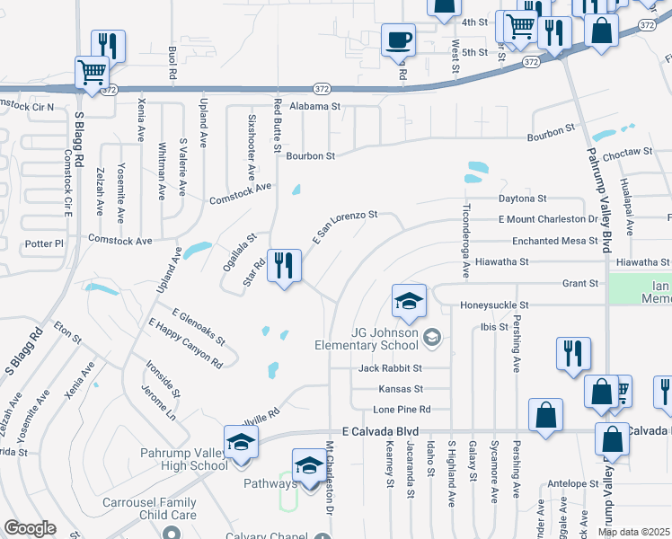 map of restaurants, bars, coffee shops, grocery stores, and more near 601 Tacoma Road in Pahrump
