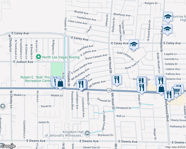 map of restaurants, bars, coffee shops, grocery stores, and more near 6137 Yellowstone Avenue in Las Vegas