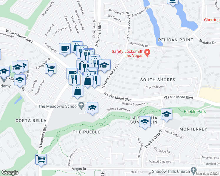 map of restaurants, bars, coffee shops, grocery stores, and more near 8348 Brittany Harbor Drive in Las Vegas