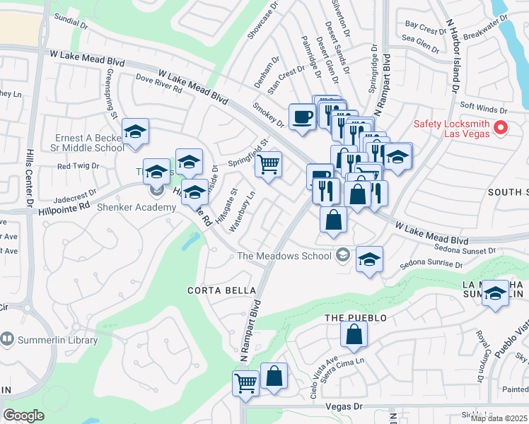 map of restaurants, bars, coffee shops, grocery stores, and more near 2021 Paradise Peak Drive in Las Vegas