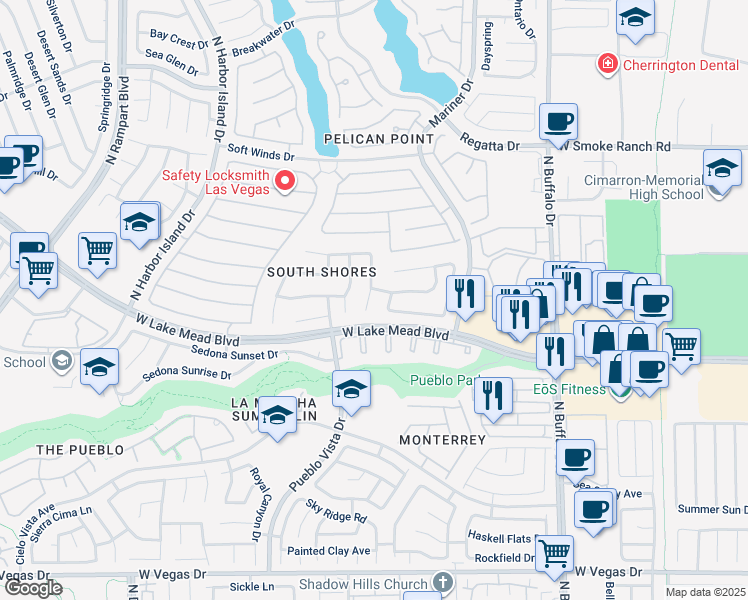 map of restaurants, bars, coffee shops, grocery stores, and more near 2012 White Falls Street in Las Vegas