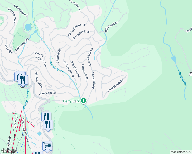 map of restaurants, bars, coffee shops, grocery stores, and more near 207 Tamarack Road in Beech Mountain