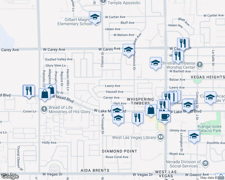 map of restaurants, bars, coffee shops, grocery stores, and more near 2016 Hassell Ave in North Las Vegas