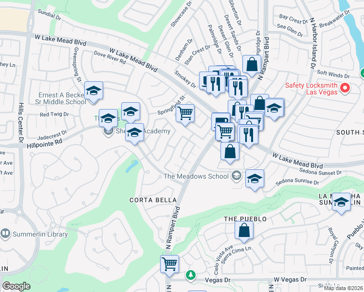 map of restaurants, bars, coffee shops, grocery stores, and more near 2021 Paradise Peak Drive in Las Vegas