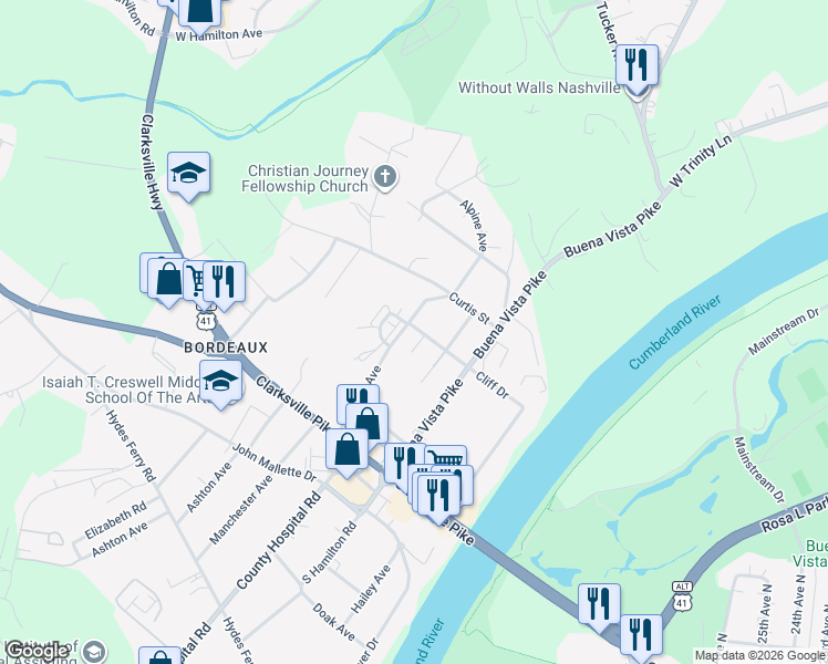 map of restaurants, bars, coffee shops, grocery stores, and more near 2146 Summitt Avenue in Nashville