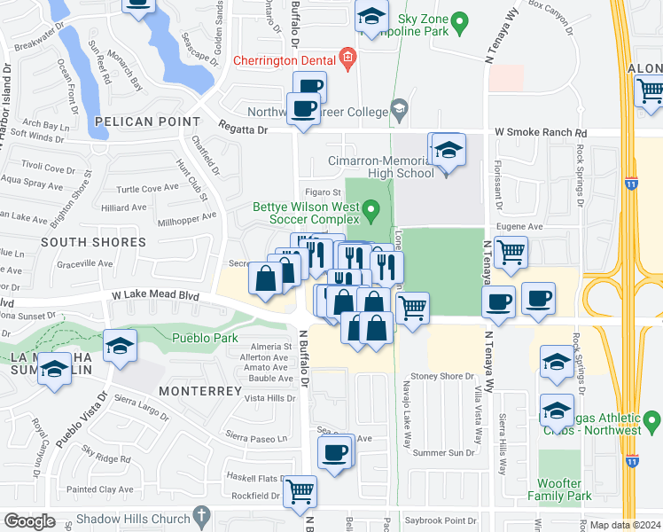 map of restaurants, bars, coffee shops, grocery stores, and more near 2101 Black Island Street in Las Vegas