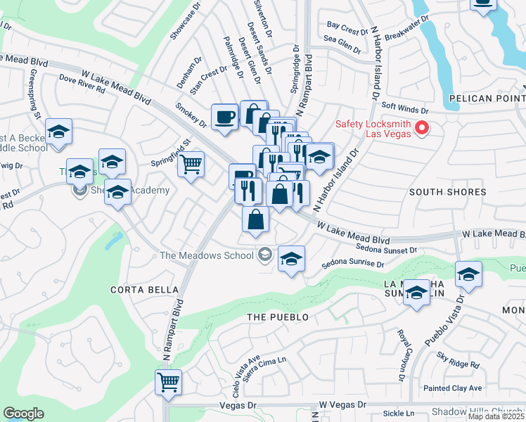 map of restaurants, bars, coffee shops, grocery stores, and more near 8467 West Lake Mead Boulevard in Las Vegas