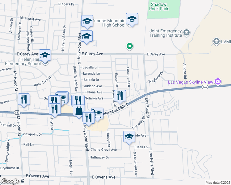 map of restaurants, bars, coffee shops, grocery stores, and more near 2149 Exeter Drive in Las Vegas