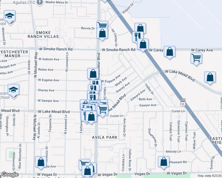 map of restaurants, bars, coffee shops, grocery stores, and more near 4609 Mark Avenue in Las Vegas