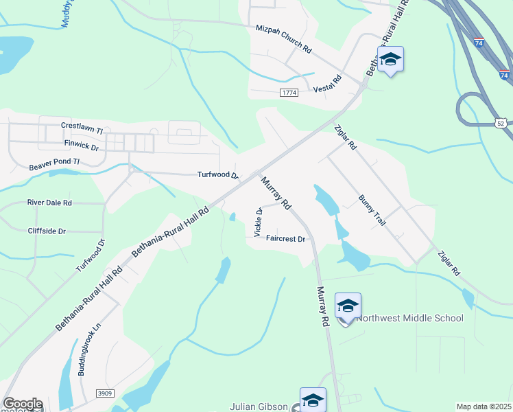 map of restaurants, bars, coffee shops, grocery stores, and more near 5764 Vickie Drive in Winston-Salem