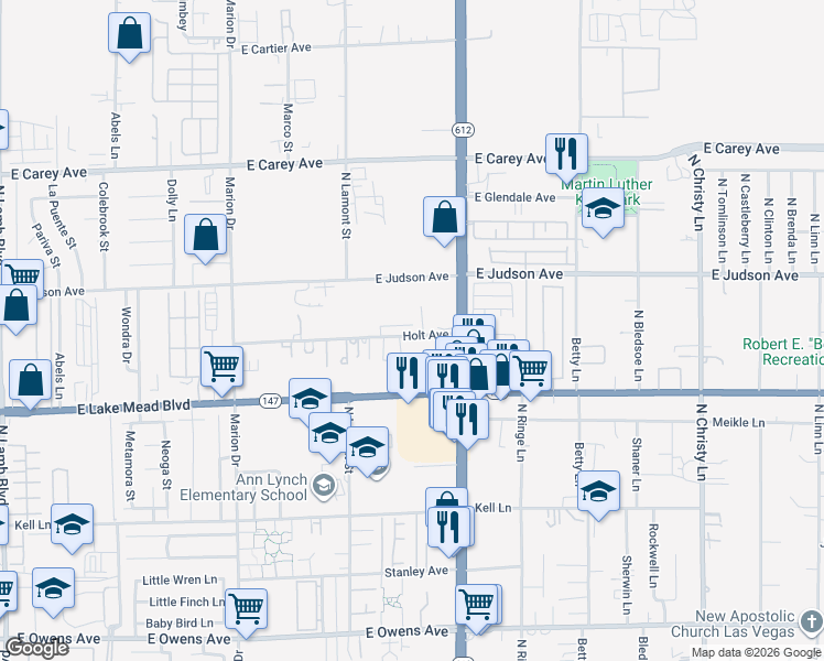 map of restaurants, bars, coffee shops, grocery stores, and more near 2117 North Nellis Boulevard in Las Vegas