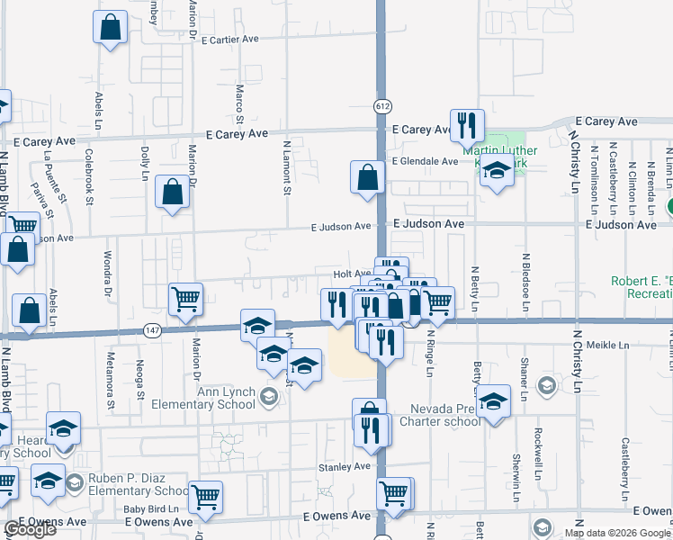 map of restaurants, bars, coffee shops, grocery stores, and more near 4994 Holt Avenue in Las Vegas
