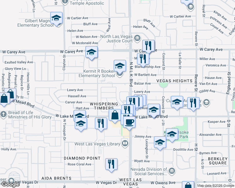 map of restaurants, bars, coffee shops, grocery stores, and more near 2104 Fred Brown Drive in Las Vegas