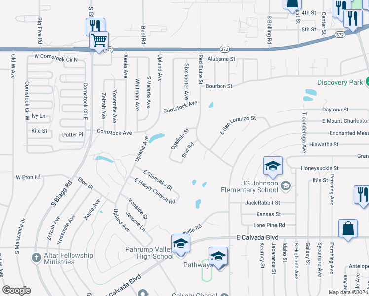 map of restaurants, bars, coffee shops, grocery stores, and more near 1435 Star Road in Pahrump