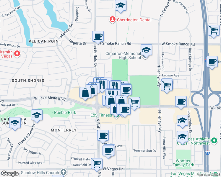 map of restaurants, bars, coffee shops, grocery stores, and more near 2100 Black Island Street in Las Vegas