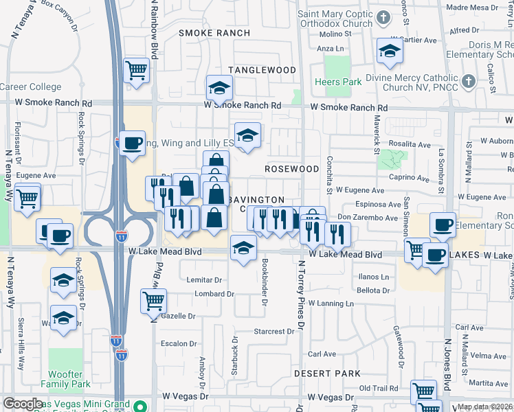 map of restaurants, bars, coffee shops, grocery stores, and more near 2108 Willowbury Drive in Las Vegas
