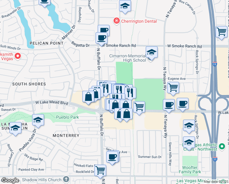map of restaurants, bars, coffee shops, grocery stores, and more near 2100 Black Island Street in Las Vegas