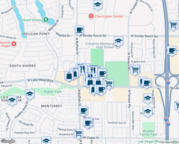map of restaurants, bars, coffee shops, grocery stores, and more near 2100 Black Island Street in Las Vegas