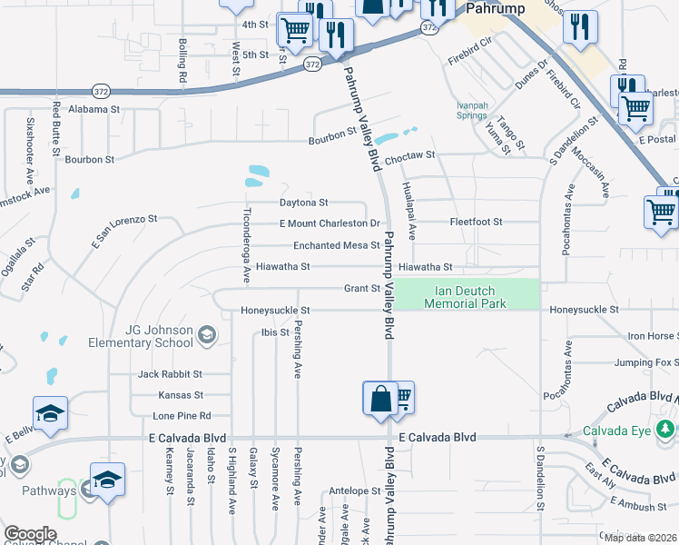 map of restaurants, bars, coffee shops, grocery stores, and more near 1271 Hiawatha Street in Pahrump