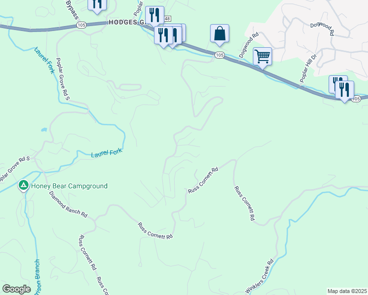 map of restaurants, bars, coffee shops, grocery stores, and more near 138 The High Road in Boone