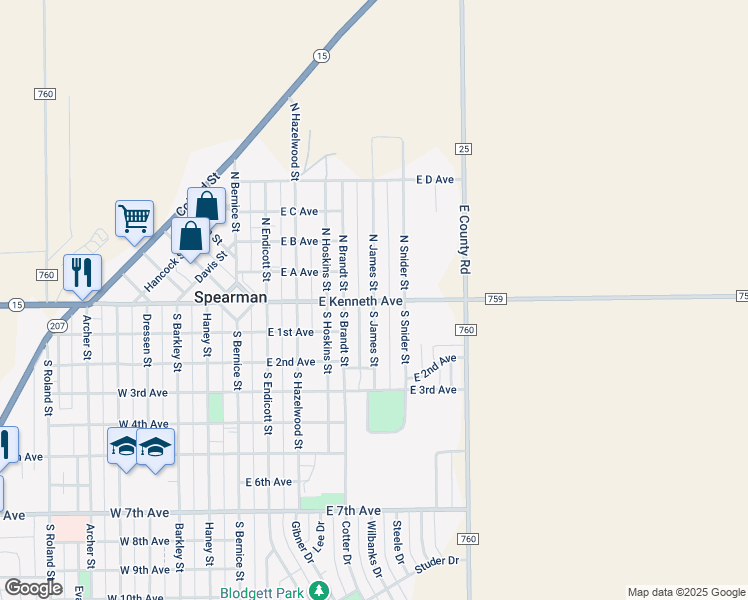 map of restaurants, bars, coffee shops, grocery stores, and more near 498 East Kenneth Avenue in Spearman