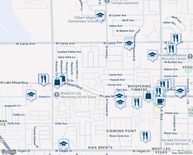 map of restaurants, bars, coffee shops, grocery stores, and more near 2124 Hazel Croft Way in North Las Vegas