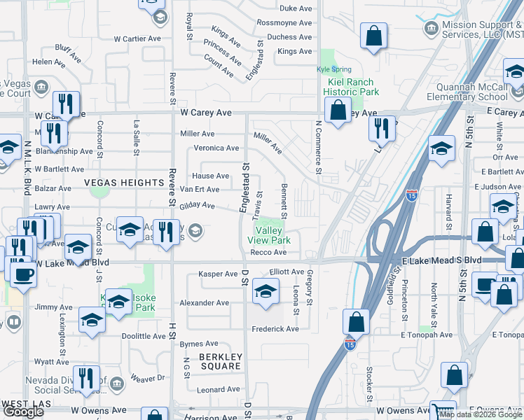map of restaurants, bars, coffee shops, grocery stores, and more near 416 Gilday Avenue in North Las Vegas
