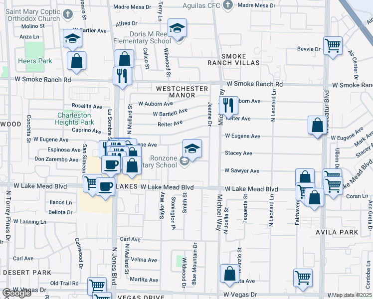 map of restaurants, bars, coffee shops, grocery stores, and more near 2120 Fuller Road in Las Vegas