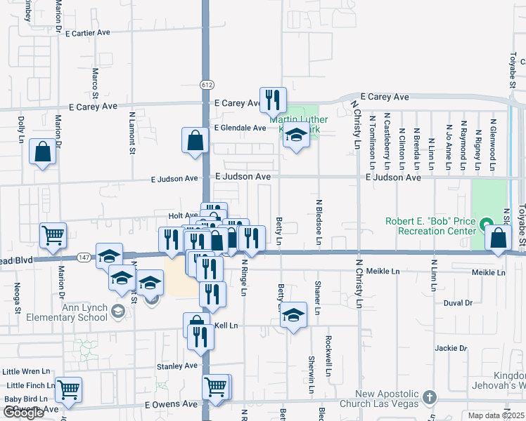 map of restaurants, bars, coffee shops, grocery stores, and more near 5250 East Lake Mead Boulevard in Las Vegas