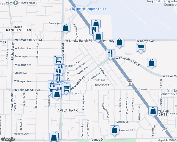 map of restaurants, bars, coffee shops, grocery stores, and more near West Lake Mead Boulevard in Las Vegas
