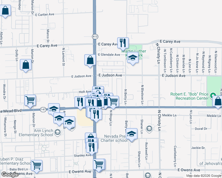map of restaurants, bars, coffee shops, grocery stores, and more near 2123 Clancy Street in Las Vegas