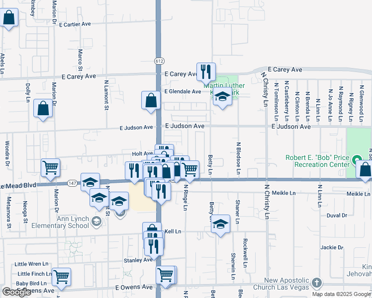 map of restaurants, bars, coffee shops, grocery stores, and more near 2123 Clancy Street in Las Vegas