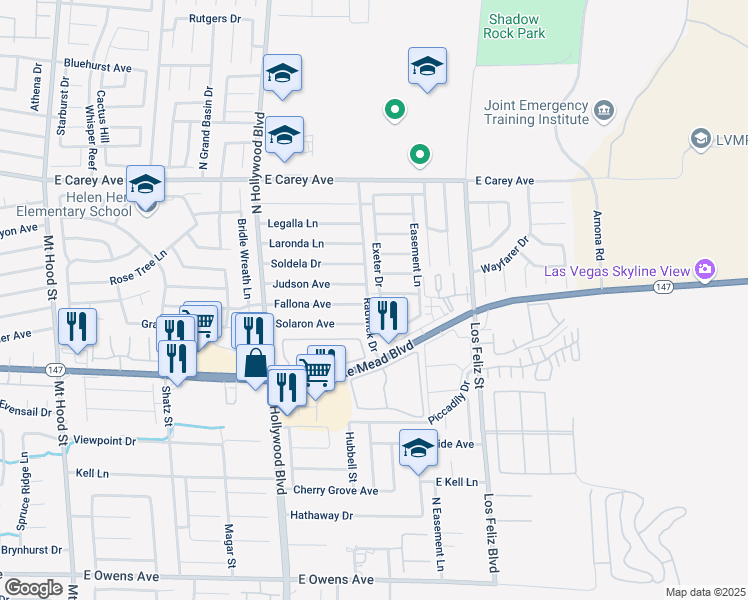 map of restaurants, bars, coffee shops, grocery stores, and more near 2137 Exeter Drive in Las Vegas