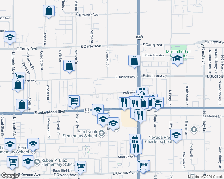 map of restaurants, bars, coffee shops, grocery stores, and more near 2121 Oceanus Lane in Las Vegas
