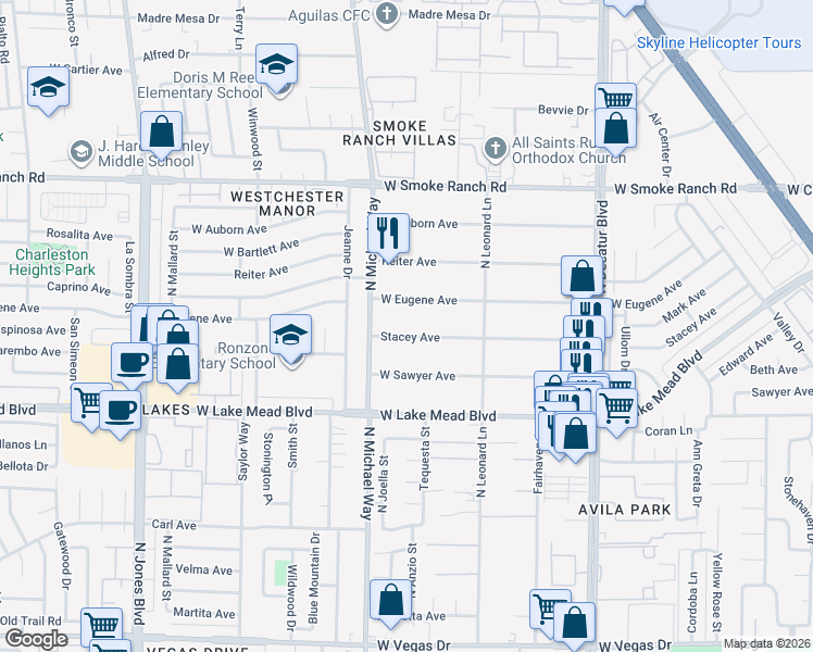 map of restaurants, bars, coffee shops, grocery stores, and more near 5353 West Stacey Avenue in Las Vegas