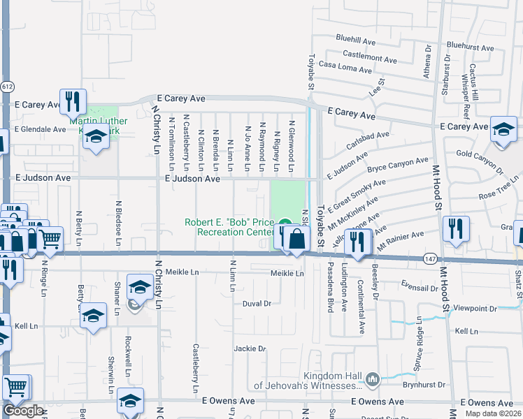 map of restaurants, bars, coffee shops, grocery stores, and more near 2101 Tierra Del Verde Street in Las Vegas