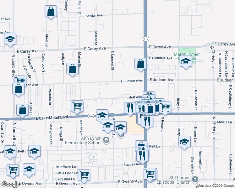 map of restaurants, bars, coffee shops, grocery stores, and more near 4929 Holt Avenue in Las Vegas