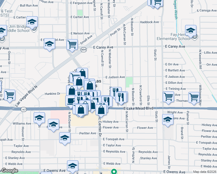 map of restaurants, bars, coffee shops, grocery stores, and more near 2122 North Webster Street in North Las Vegas