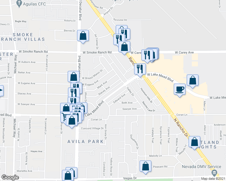 map of restaurants, bars, coffee shops, grocery stores, and more near 4420 West Lake Mead Boulevard in Las Vegas