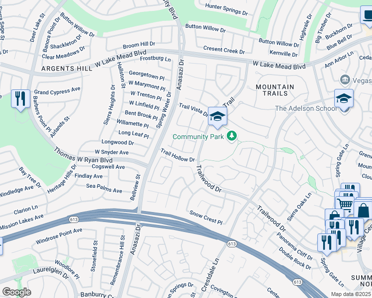 map of restaurants, bars, coffee shops, grocery stores, and more near 10217 Red Bridge Avenue in Las Vegas