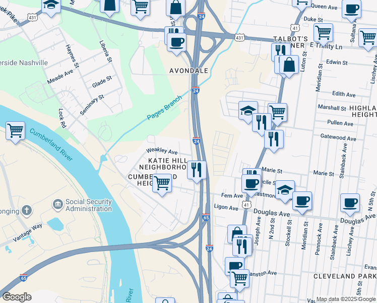 map of restaurants, bars, coffee shops, grocery stores, and more near in 