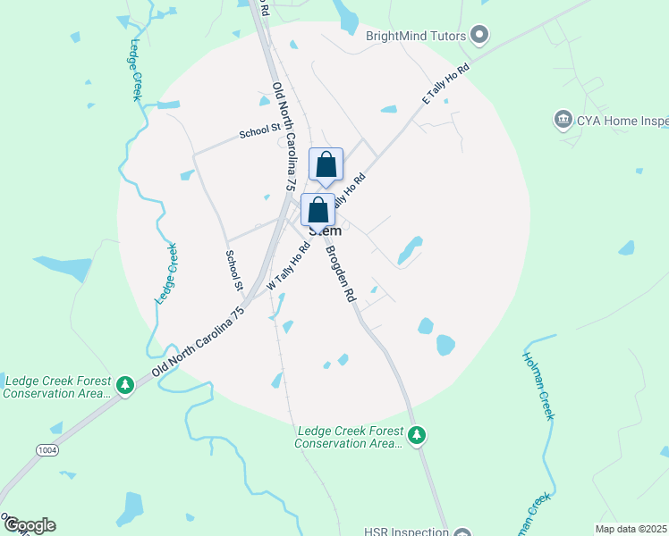 map of restaurants, bars, coffee shops, grocery stores, and more near 104 Creedmoor Road in Stem