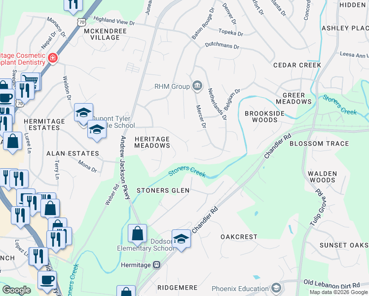 map of restaurants, bars, coffee shops, grocery stores, and more near 4293 Rachel Donelson Pass in Nashville