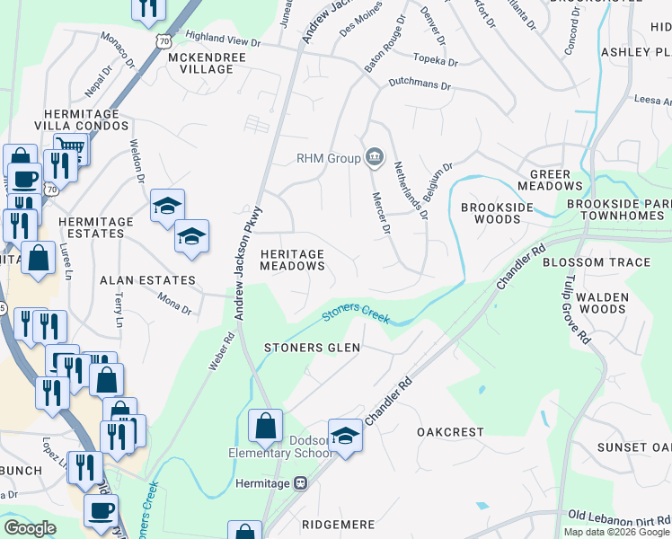 map of restaurants, bars, coffee shops, grocery stores, and more near 1448 Stoner Ridge in Nashville