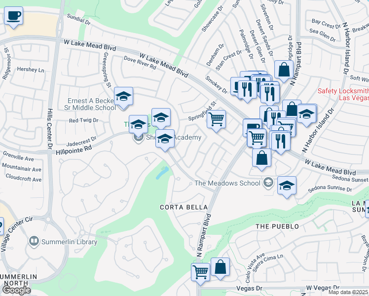 map of restaurants, bars, coffee shops, grocery stores, and more near 2113 Hillsgate Street in Las Vegas