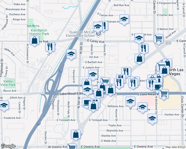 map of restaurants, bars, coffee shops, grocery stores, and more near in North Las Vegas