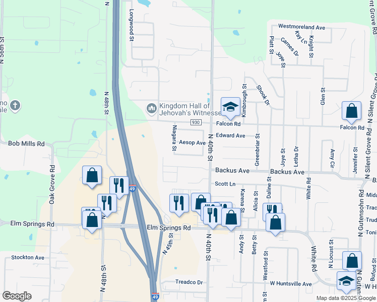 map of restaurants, bars, coffee shops, grocery stores, and more near 4170 Brighten Avenue in Springdale